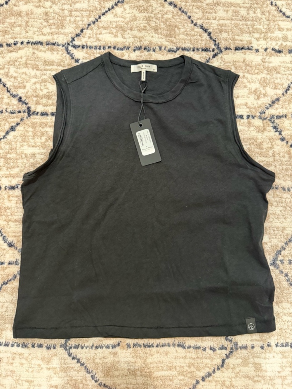 rag & bone Black Sleeveless Slub Muscle Crewneck Tank